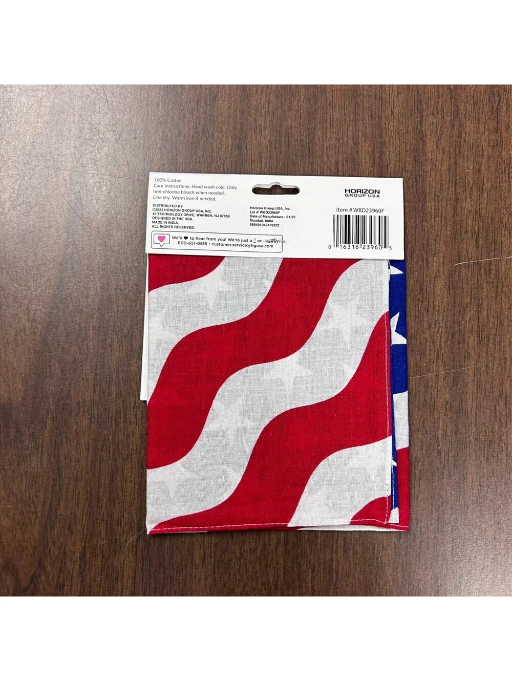 Styled Basics Bandana Red, White & Blue Flag Cotton 4th of July 1 Piece 22 x 22